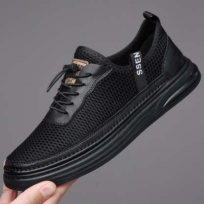 Mens Fashion Mesh Cutout Low Top Soft Sneakers Comfortable Slip On Lace Up Breathable Lightweight Non Slip Platform Casual Oxfords Business Dress Walking Driving Shoes
