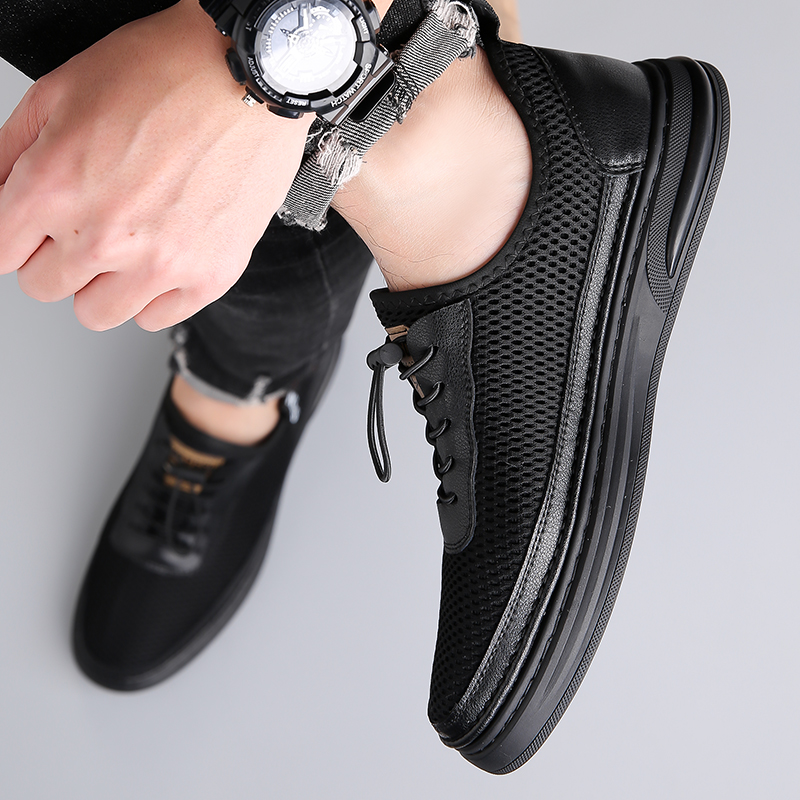 Mens Fashion Mesh Cutout Low Top Soft Sneakers Comfortable Slip On Lace Up Breathable Lightweight Non Slip Platform Casual Oxfords Business Dress Walking Driving Shoes