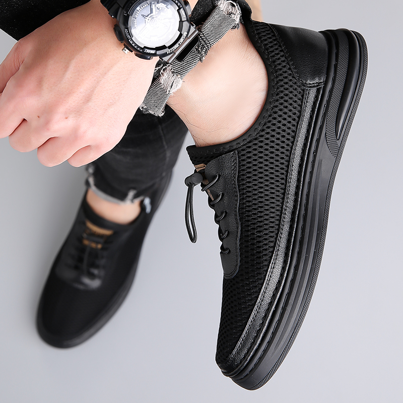 Mens Fashion Mesh Cutout Low Top Soft Sneakers Comfortable Slip On Lace Up Breathable Lightweight Non Slip Platform Casual Oxfords Business Dress Walking Driving Shoes