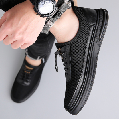 Mens Fashion Mesh Cutout Low Top Soft Sneakers Comfortable Slip On Lace Up Breathable Lightweight Non Slip Platform Casual Oxfords Business Dress Walking Driving Shoes
