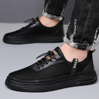 Mens Fashion Mesh Cutout Low Top Soft Sneakers Comfortable Slip On Lace Up Breathable Lightweight Non Slip Platform Casual Oxfords Business Dress Walking Driving Shoes