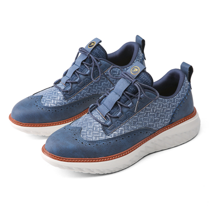 Men's Blue Casual Sneakers, Artificial Leather Upper,Thick Soles, Big Sizes, British Style, Brogues Shoes,Comfortable