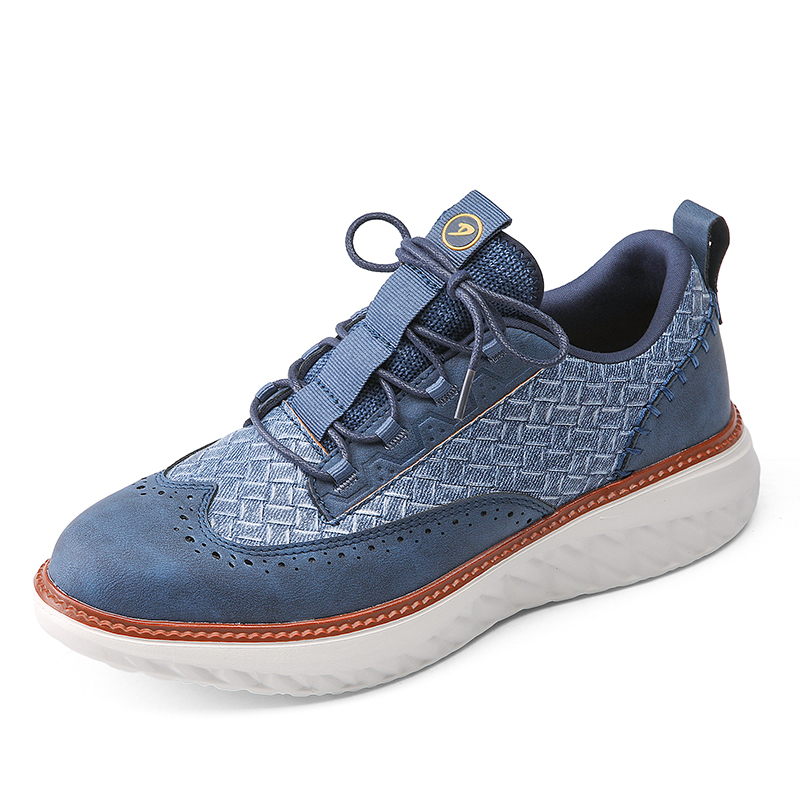 Men's Blue Casual Sneakers, Artificial Leather Upper,Thick Soles, Big Sizes, British Style, Brogues Shoes,Comfortable