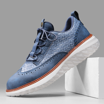 Men's Blue Casual Sneakers, Artificial Leather Upper,Thick Soles, Big Sizes, British Style, Brogues Shoes,Comfortable