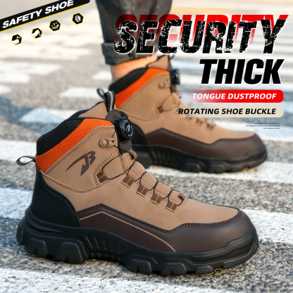 Microfiber Leather Waterproof Work Boots for Man, Stylish Safety Work Shoes with Intelligent Button, Thickened Steel Toe, Lightweight, Soft, Comfortable