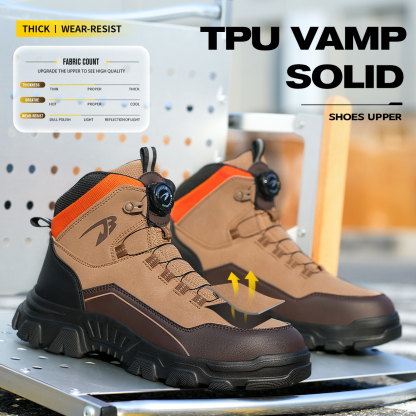 Microfiber Leather Waterproof Work Boots for Man, Stylish Safety Work Shoes with Intelligent Button, Thickened Steel Toe, Lightweight, Soft, Comfortable