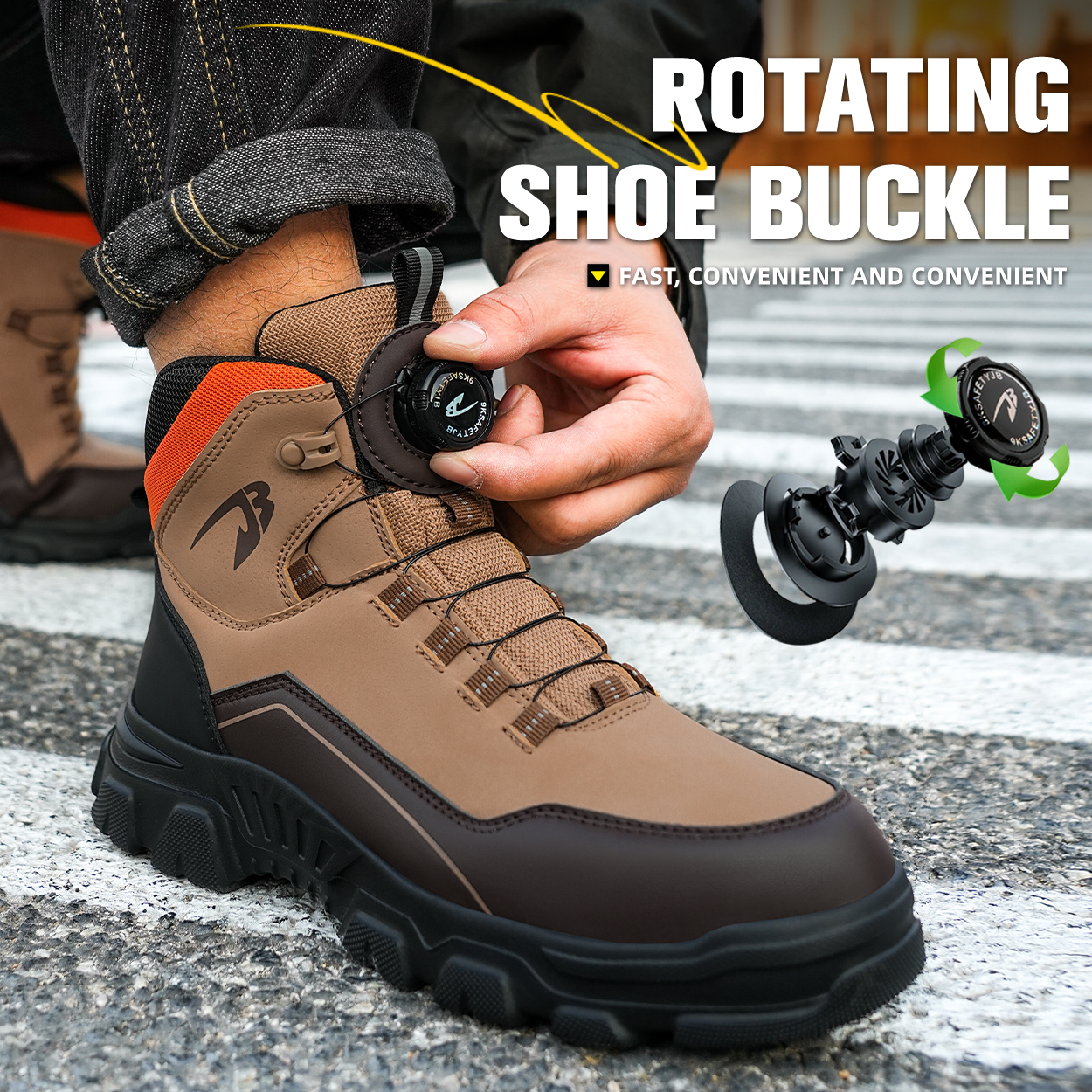 Microfiber Leather Waterproof Work Boots for Man, Stylish Safety Work Shoes with Intelligent Button, Thickened Steel Toe, Lightweight, Soft, Comfortable