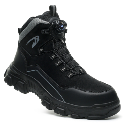 Microfiber Leather Waterproof Work Boots for Man, Stylish Safety Work Shoes with Intelligent Button, Thickened Steel Toe, Lightweight, Soft, Comfortable