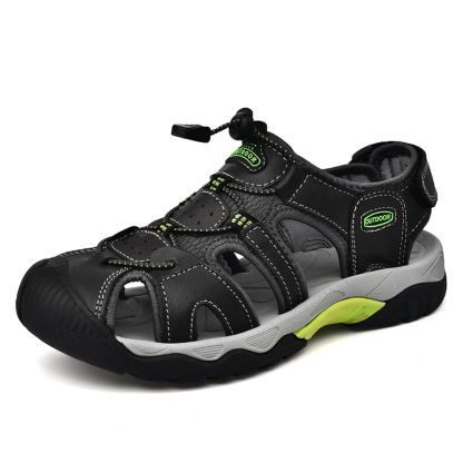 Men's Sport Sandals Outdoor Hiking Leather Closed Toe Sandals Athletic Lightweight Summer Walking Casual Sandals Water Shoes