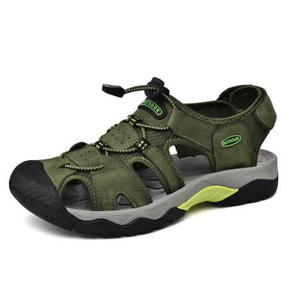 Men's Sport Sandals Outdoor Hiking Leather Closed Toe Sandals Athletic Lightweight Summer Walking Casual Sandals Water Shoes