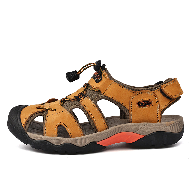 Men's Sport Sandals Outdoor Hiking Leather Closed Toe Sandals Athletic Lightweight Summer Walking Casual Sandals Water Shoes