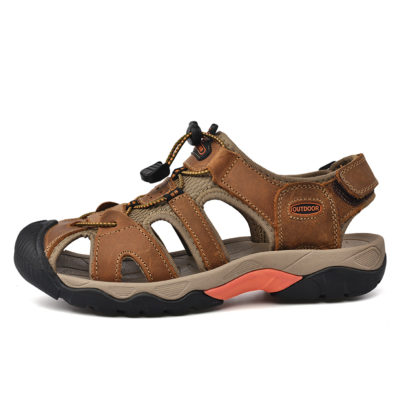 Men's Sport Sandals Outdoor Hiking Leather Closed Toe Sandals Athletic Lightweight Summer Walking Casual Sandals Water Shoes