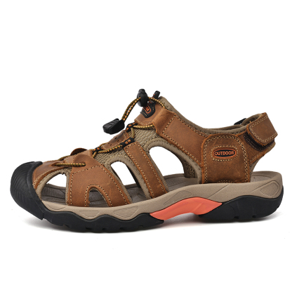 Men's Sport Sandals Outdoor Hiking Leather Closed Toe Sandals Athletic Lightweight Summer Walking Casual Sandals Water Shoes