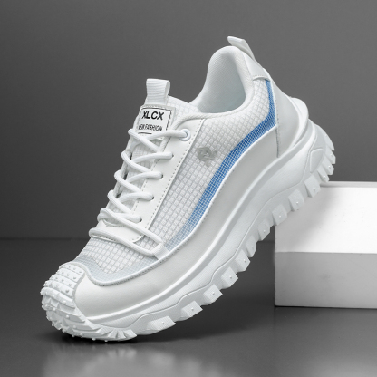 Plus Size 2025 Spring Men's Casual Fashion Sneakers Match Color Striped Street Style Lace-up Low-top Tire Pattern Sole Wear Resistant Non-Slip 004