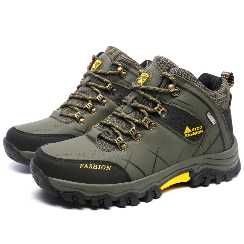 Men's Outdoor Kihing Shoes Lightweight Work Ankle Boots Mid-Top Outdoor Backpacking Camping Shock-Absorbing Shoes for Men