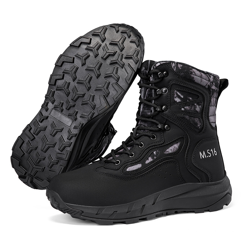 Men's Breathable Tactical Military Work Boots Side Zipper Leather Lightweight Hiking Motorcycle Combat Boots 8 Inches Recon