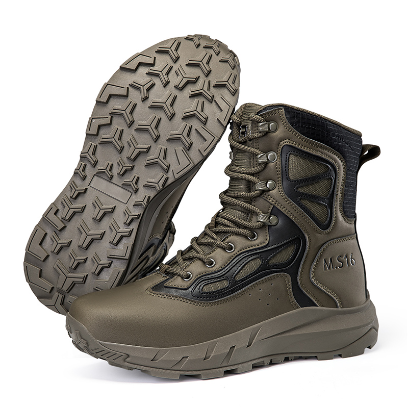 Men's Breathable Tactical Military Work Boots Side Zipper Leather Lightweight Hiking Motorcycle Combat Boots 8 Inches Recon