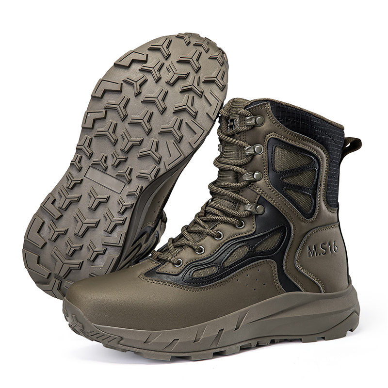 Men's Breathable Tactical Military Work Boots Side Zipper Leather Lightweight Hiking Motorcycle Combat Boots 8 Inches Recon