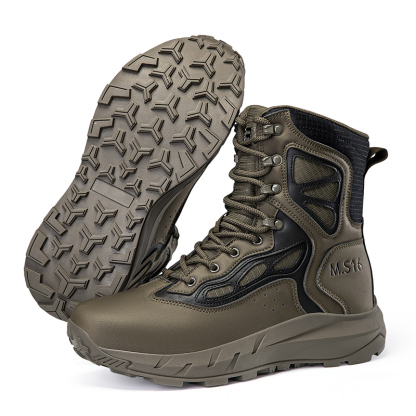 Men's Breathable Tactical Military Work Boots Side Zipper Leather Lightweight Hiking Motorcycle Combat Boots 8 Inches Recon