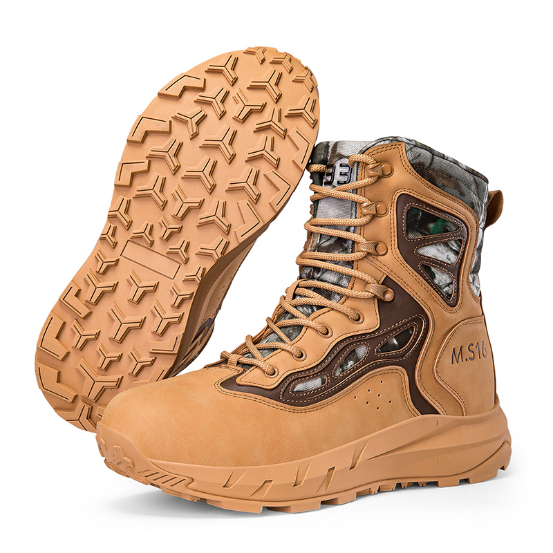 Men's Breathable Tactical Military Work Boots Side Zipper Leather Lightweight Hiking Motorcycle Combat Boots 8 Inches Recon