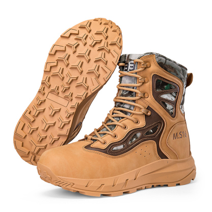 Men's Breathable Tactical Military Work Boots Side Zipper Leather Lightweight Hiking Motorcycle Combat Boots 8 Inches Recon