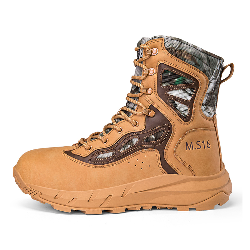 Men's Breathable Tactical Military Work Boots Side Zipper Leather Lightweight Hiking Motorcycle Combat Boots 8 Inches Recon