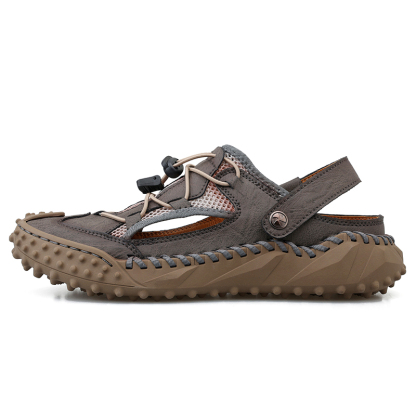 Mens Sandals Leather Closed Toe Outdoor Summer Anti-Slip Beach Sandals