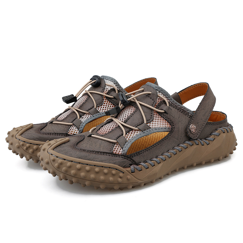 Mens Sandals Leather Closed Toe Outdoor Summer Anti-Slip Beach Sandals