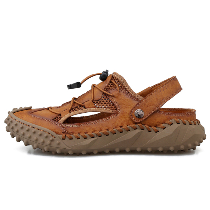 Mens Sandals Leather Closed Toe Outdoor Summer Anti-Slip Beach Sandals