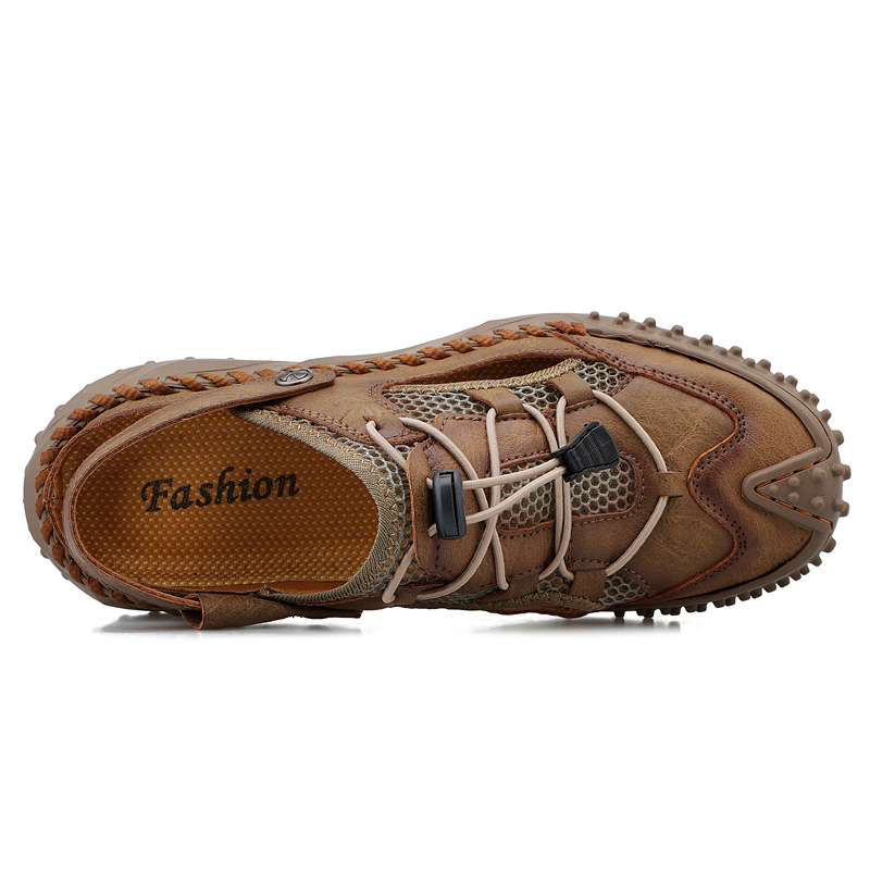 Mens Sandals Leather Closed Toe Outdoor Summer Anti-Slip Beach Sandals