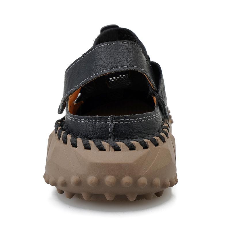 Mens Sandals Leather Closed Toe Outdoor Summer Anti-Slip Beach Sandals