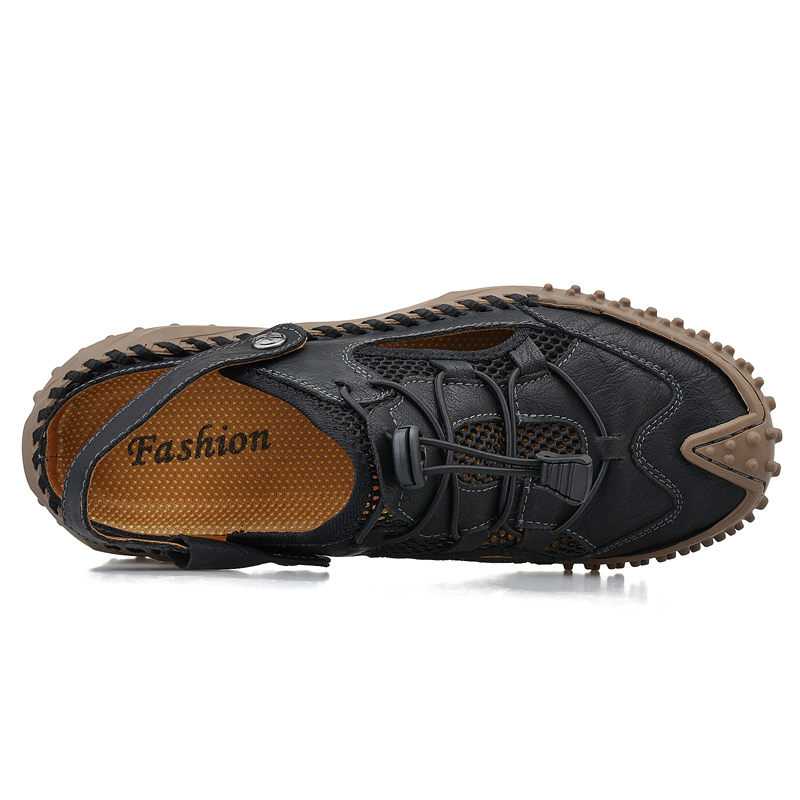 Mens Sandals Leather Closed Toe Outdoor Summer Anti-Slip Beach Sandals