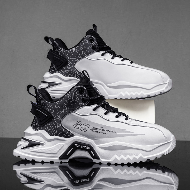 Mens Lace Up High Top Fashion Sneakers Lightweight Non-Slip Soft Sole Basketball Shoes for Tennis Running Walking Training