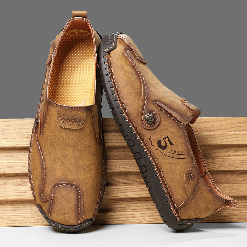 Mens Casual Shoes Summer Breathable Sneakers Loafers Walking Shoes Hand Made Lace-Up Leather Dress Flats Shoes for Driving Business Working Office