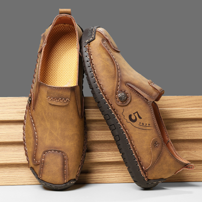 Mens Casual Shoes Summer Breathable Sneakers Loafers Walking Shoes Hand Made Lace-Up Leather Dress Flats Shoes for Driving Business Working Office