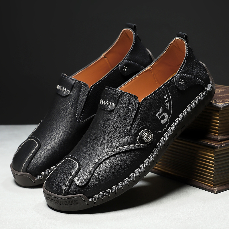 Mens Casual Shoes Summer Breathable Sneakers Loafers Walking Shoes Hand Made Lace-Up Leather Dress Flats Shoes for Driving Business Working Office