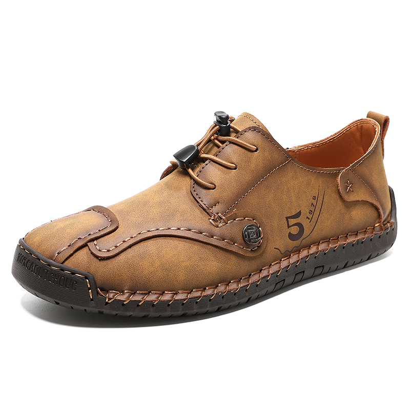 Mens Casual Shoes Summer Breathable Sneakers Loafers Walking Shoes Hand Made Lace-Up Leather Dress Flats Shoes for Driving Business Working Office