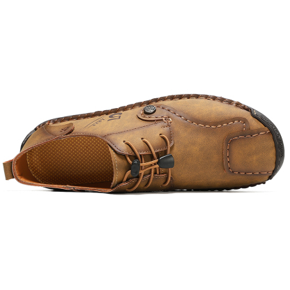 Mens Casual Shoes Summer Breathable Sneakers Loafers Walking Shoes Hand Made Lace-Up Leather Dress Flats Shoes for Driving Business Working Office