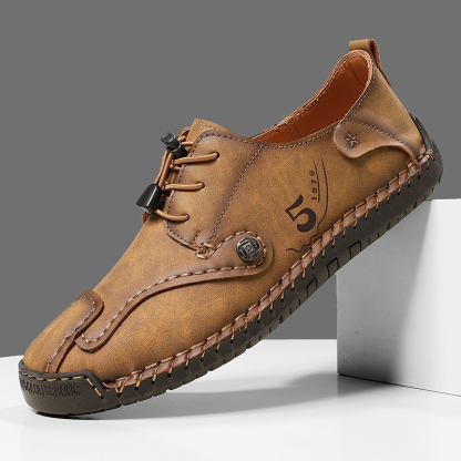 Mens Casual Shoes Summer Breathable Sneakers Loafers Walking Shoes Hand Made Lace-Up Leather Dress Flats Shoes for Driving Business Working Office