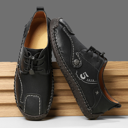 Mens Casual Shoes Summer Breathable Sneakers Loafers Walking Shoes Hand Made Lace-Up Leather Dress Flats Shoes for Driving Business Working Office