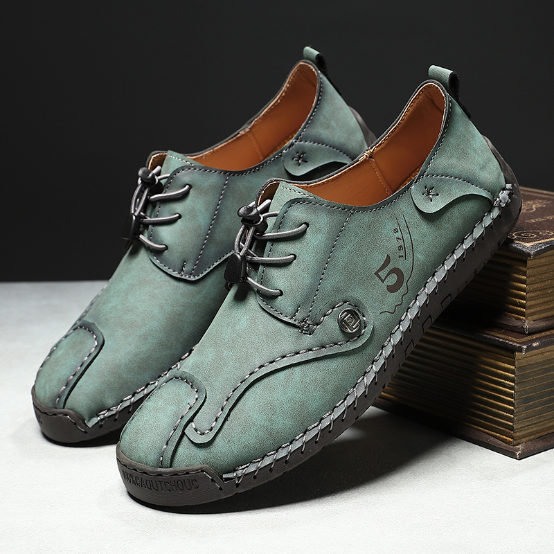 Mens Casual Shoes Summer Breathable Sneakers Loafers Walking Shoes Hand Made Lace-Up Leather Dress Flats Shoes for Driving Business Working Office