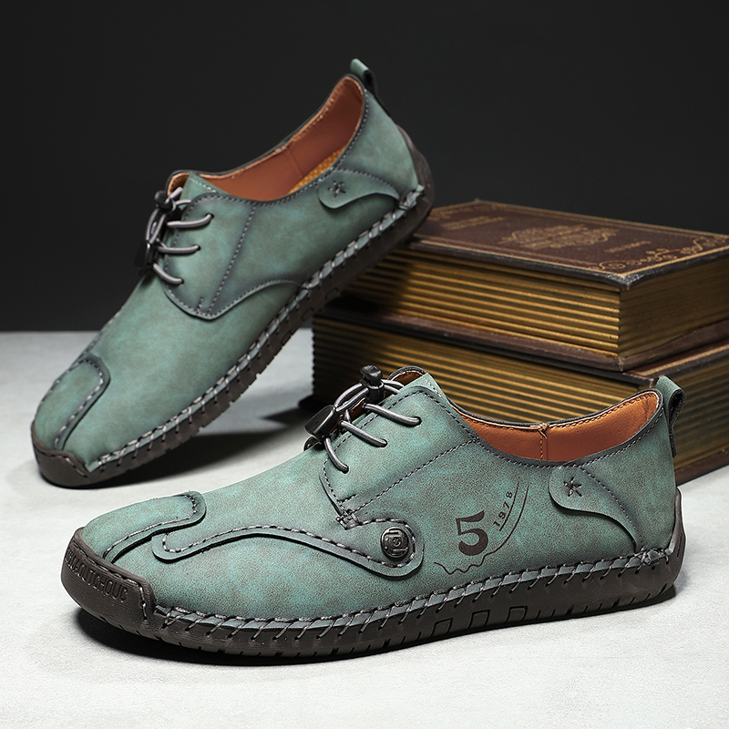 Mens Casual Shoes Summer Breathable Sneakers Loafers Walking Shoes Hand Made Lace-Up Leather Dress Flats Shoes for Driving Business Working Office