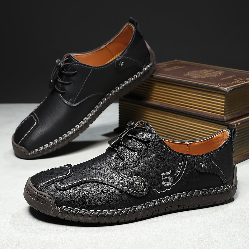 Mens Casual Shoes Summer Breathable Sneakers Loafers Walking Shoes Hand Made Lace-Up Leather Dress Flats Shoes for Driving Business Working Office