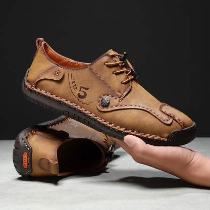 Mens Casual Shoes Summer Breathable Sneakers Loafers Walking Shoes Hand Made Lace-Up Leather Dress Flats Shoes for Driving Business Working Office