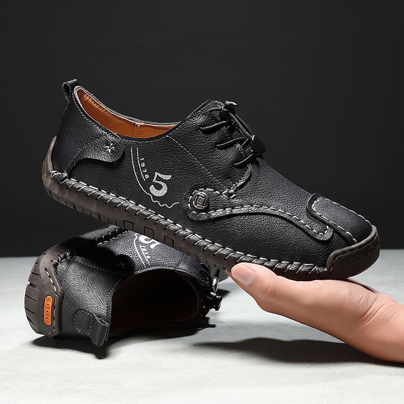 Mens Casual Shoes Summer Breathable Sneakers Loafers Walking Shoes Hand Made Lace-Up Leather Dress Flats Shoes for Driving Business Working Office