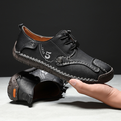 Mens Casual Shoes Summer Breathable Sneakers Loafers Walking Shoes Hand Made Lace-Up Leather Dress Flats Shoes for Driving Business Working Office