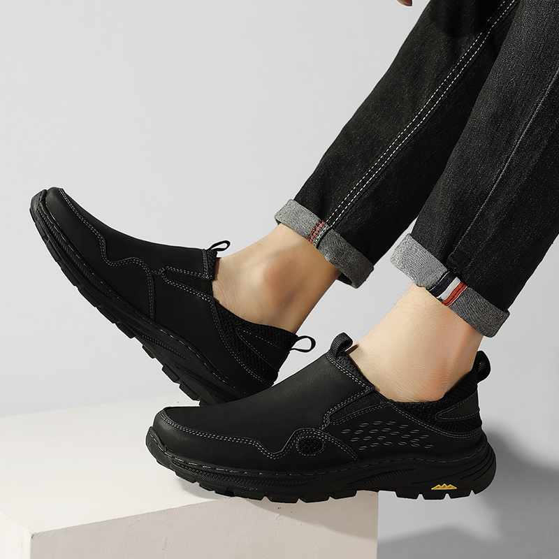 Men's Orthopedic Leather Dress Walking Shoes: Comfortable Orthotic Plantar Fasciitis Oxford Shoes with Arch Support, Flat Feet Casual Business Slip-On Loafers for Foot and Heel Pain Relief