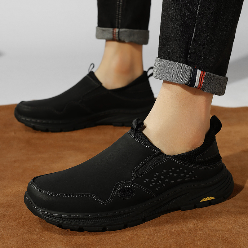 Men's Orthopedic Leather Dress Walking Shoes: Comfortable Orthotic Plantar Fasciitis Oxford Shoes with Arch Support, Flat Feet Casual Business Slip-On Loafers for Foot and Heel Pain Relief