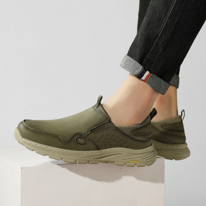 Men's Orthopedic Leather Dress Walking Shoes: Comfortable Orthotic Plantar Fasciitis Oxford Shoes with Arch Support, Flat Feet Casual Business Slip-On Loafers for Foot and Heel Pain Relief