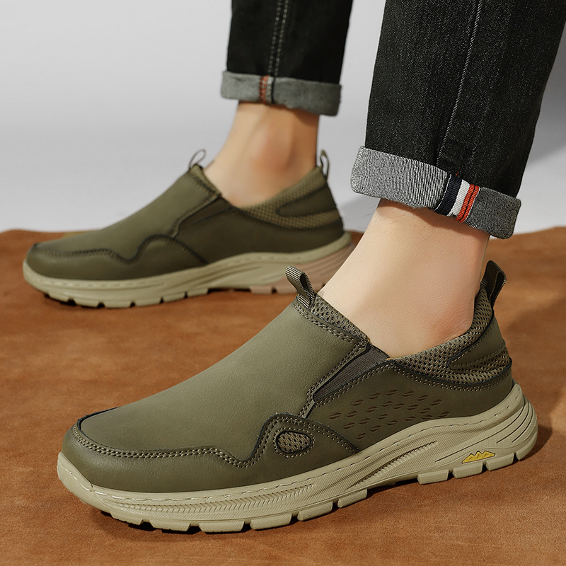 Men's Orthopedic Leather Dress Walking Shoes: Comfortable Orthotic Plantar Fasciitis Oxford Shoes with Arch Support, Flat Feet Casual Business Slip-On Loafers for Foot and Heel Pain Relief